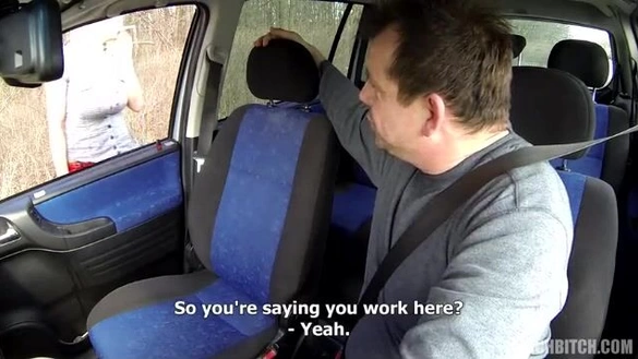 Driver Can't Resist Czech Whore's Massive Tits!